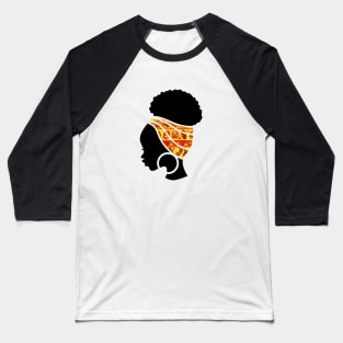 Afro Hair Woman with African Pattern Headwrap Baseball T-Shirt